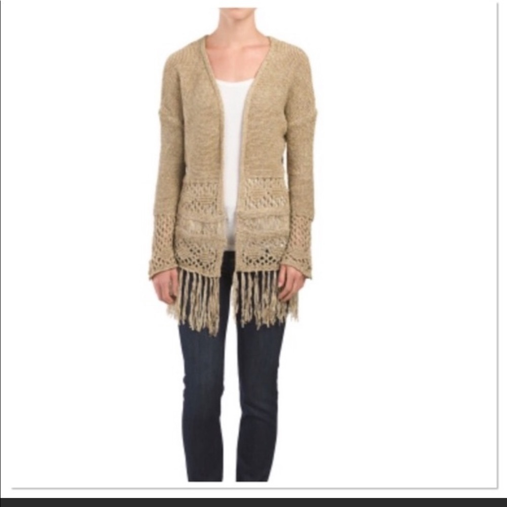 Dex Tape Yarn Open Front Boho cardigan w/ Fringe